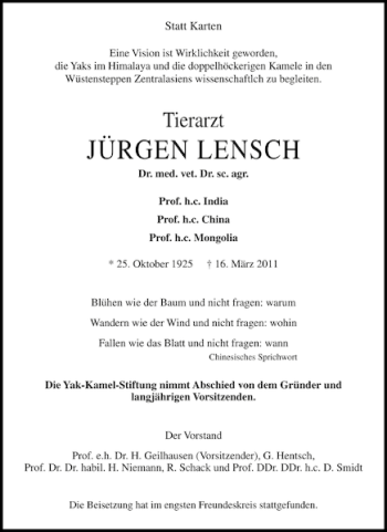 Traueranzeige von JÜRGEN LENSCH von Norddeutsche Rundschau