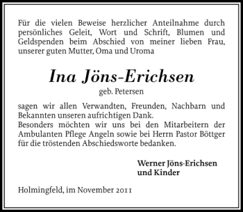 Traueranzeige von Jöns-Erichsen  von Flensburger Tageblatt