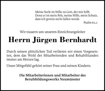 Traueranzeige von Jürgen Bernhardt von Holsteinischer Courier