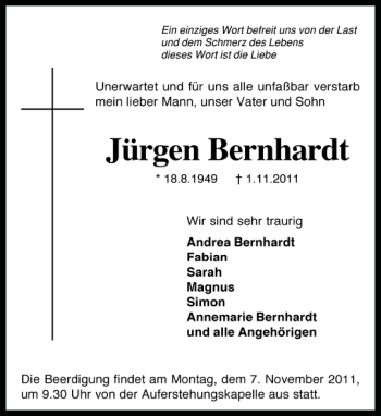 Traueranzeige von Jürgen Bernhardt von Holsteinischer Courier