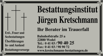 Traueranzeige von Jürgen Kretschmann von Pinneberger Tageblatt