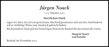 Traueranzeige von Jürgen Noack von Norddeutsche Rundschau