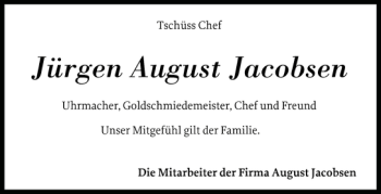 Traueranzeige von Jürgen August Jacobsen von Eckernförder Zeitung