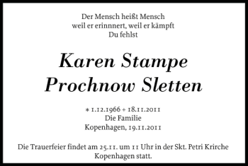 Traueranzeige von Karen Stampe Prochnow Sletten von Husumer Nachrichten