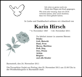 Traueranzeige von Karin Hirsch von Barmstedter Zeitung