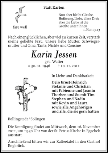 Traueranzeige von Karin Jessen von Flensburger Tageblatt