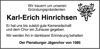 Traueranzeige von Karl-Erich Hinrichsen von Flensburger Tageblatt