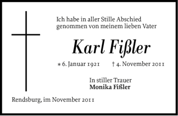 Traueranzeige von Karl Fißler von Landeszeitung