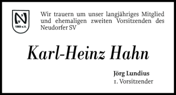 Traueranzeige von Karl-Heinz Hahn von Ostholsteiner Anzeiger