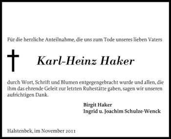 Traueranzeige von Karl-Heinz Haker von Pinneberger Tageblatt