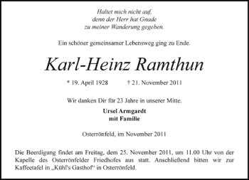 Traueranzeige von Karl-Heinz Ramthun von Landeszeitung