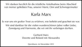 Traueranzeige von Karla Marx von Pinneberger Tageblatt