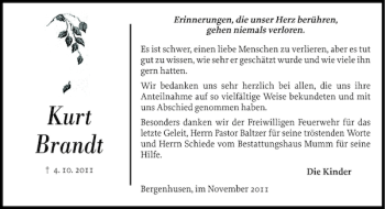 Traueranzeige von Kurt Brandt von Landeszeitung