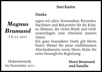 Traueranzeige von Magnus Brumund von Landeszeitung