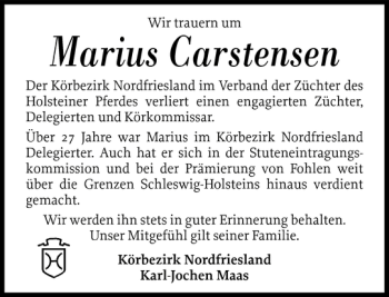 Traueranzeige von Marius Carstensen von Husumer Nachrichten