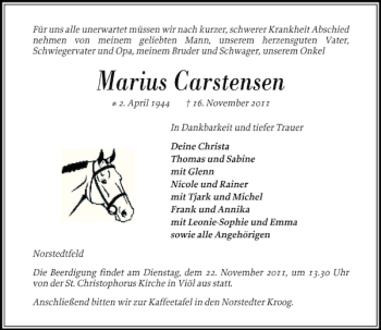 Traueranzeige von Marius Carstensen von Flensburger Tageblatt