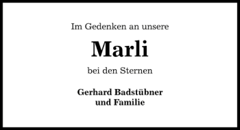 Traueranzeige von Marli  von Pinneberger Tageblatt