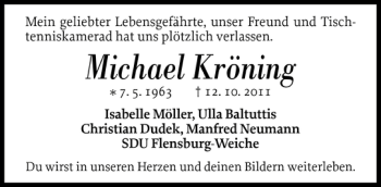 Traueranzeige von Michael Kröning von Flensburger Tageblatt