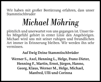 Traueranzeige von Michael Möhring von Flensburger Tageblatt