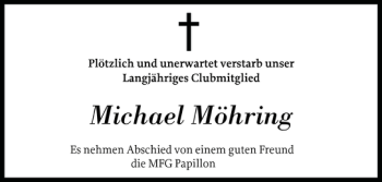 Traueranzeige von Michael Möhring von Flensburger Tageblatt