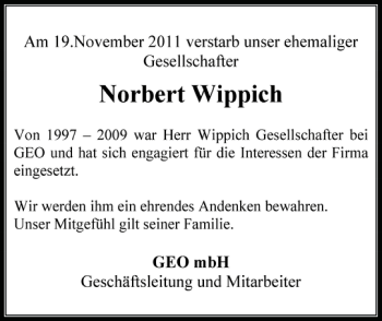 Traueranzeige von Norbert Wippich von Nordfriesland Tageblatt