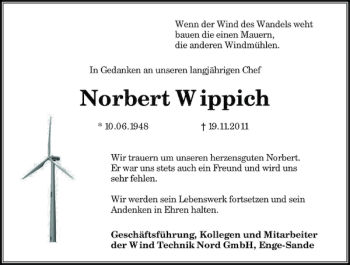 Traueranzeige von Norbert W ippich von Flensburger Tageblatt