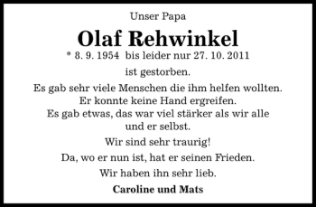 Traueranzeige von Olaf Rehwinkel von Pinneberger Tageblatt