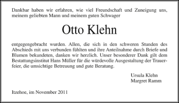 Traueranzeige von Otto Klehn von Norddeutsche Rundschau