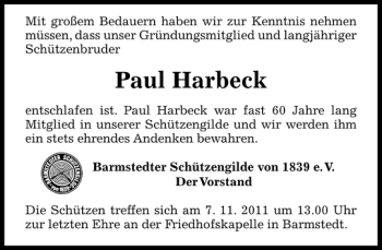 Traueranzeige von Paul Harbeck von Barmstedter Zeitung