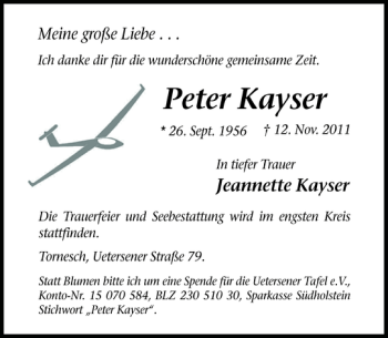 Traueranzeige von Peter Kayser von Pinneberger Tageblatt