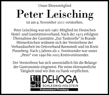 Traueranzeige von Peter Leisching von Pinneberger Tageblatt