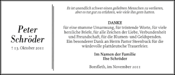 Traueranzeige von Peter Schröder von Norddeutsche Rundschau