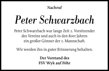 Traueranzeige von Peter Schwarzbach von Der Insel-Bote