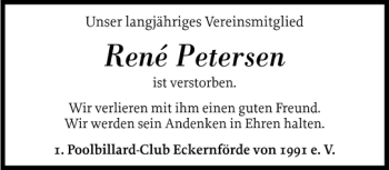 Traueranzeige von Petersen  von Eckernförder Zeitung