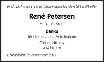 Traueranzeige von Petersen  von Eckernförder Zeitung