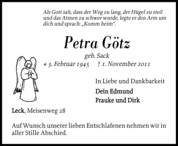 Traueranzeige von Petra Götz von Nordfriesland Tageblatt