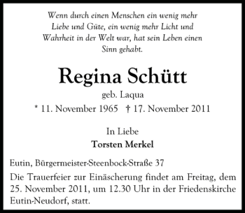 Traueranzeige von Regina Schütt von Ostholsteiner Anzeiger