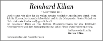 Traueranzeige von Reinhard Kilian von Norddeutsche Rundschau