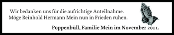 Traueranzeige von Reinhold Hermann von Husumer Nachrichten