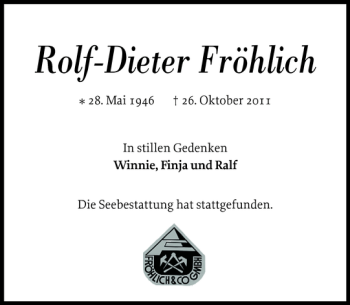 Traueranzeige von Rolf-Dieter Fröhlich von Flensburger Tageblatt