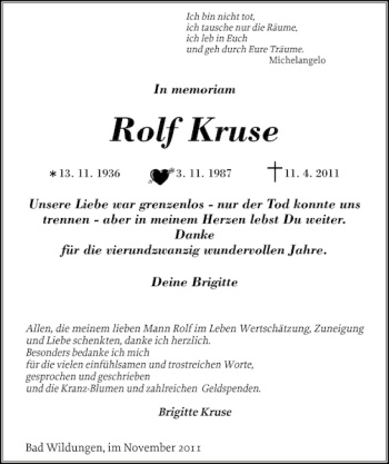 Traueranzeige von Rolf Kruse von Holsteinischer Courier