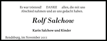 Traueranzeige von Rolf Salchow von Landeszeitung