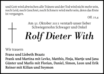 Traueranzeige von Rolf Dieter With von Schlei-Bote