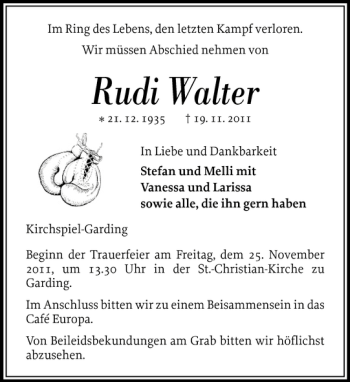 Traueranzeige von Rudi Walter von Husumer Nachrichten