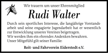 Traueranzeige von Rudi Walter von Husumer Nachrichten
