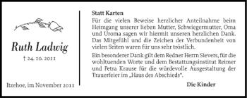 Traueranzeige von Ruth Ladwig von Norddeutsche Rundschau