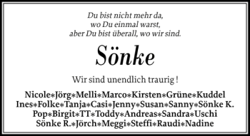 Traueranzeige von Sönke  von Holsteinischer Courier