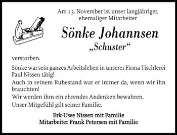 Traueranzeige von Sönke Johannsen von Nordfriesland Tageblatt