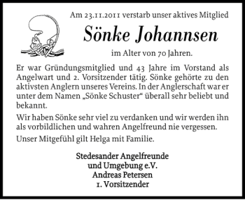Traueranzeige von Sönke Johannsen von Nordfriesland Tageblatt
