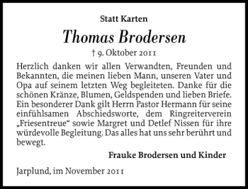 Traueranzeige von Thomas Brodersen von Flensburger Tageblatt